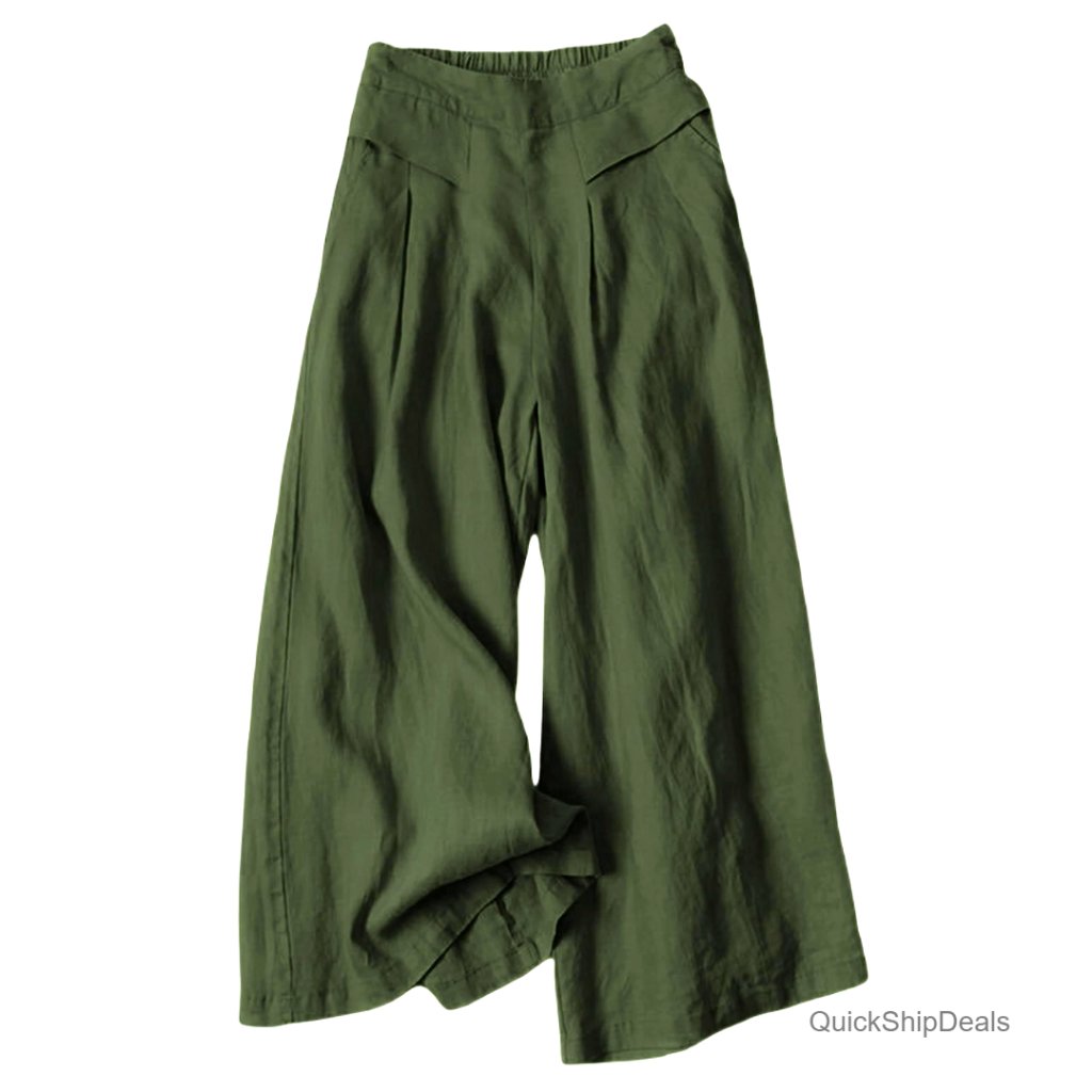 Linen Blend Cropped Wide Leg Palazzo Pants Elastic Waist Casual Summer